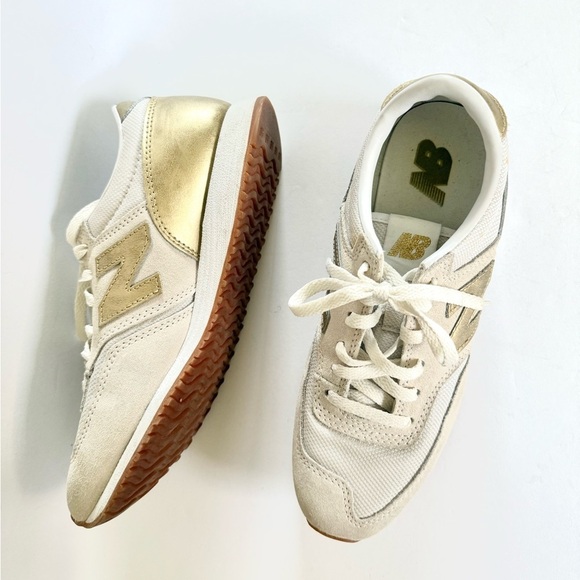 New Balance 620 Gold Metallic Sneakers Suede Size 7 - Picture 1 of 7